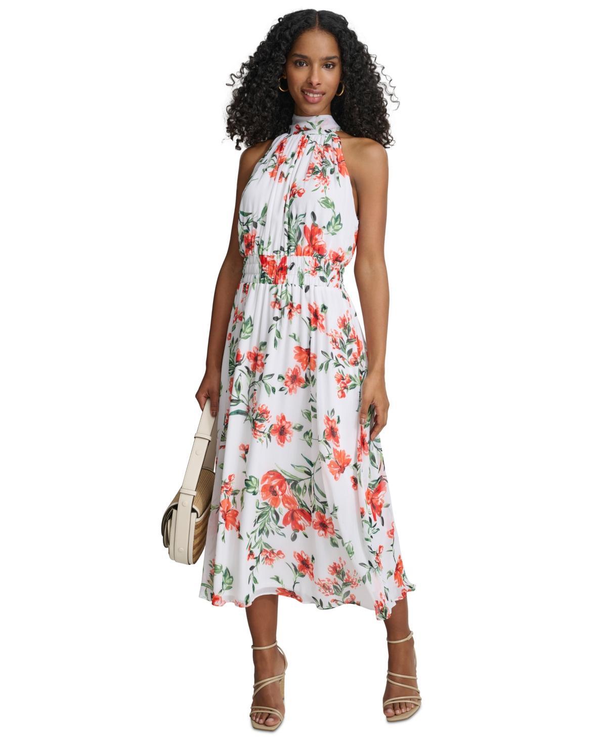 Calvin Klein Womens Floral-Print A-Line Halter Dress Product Image