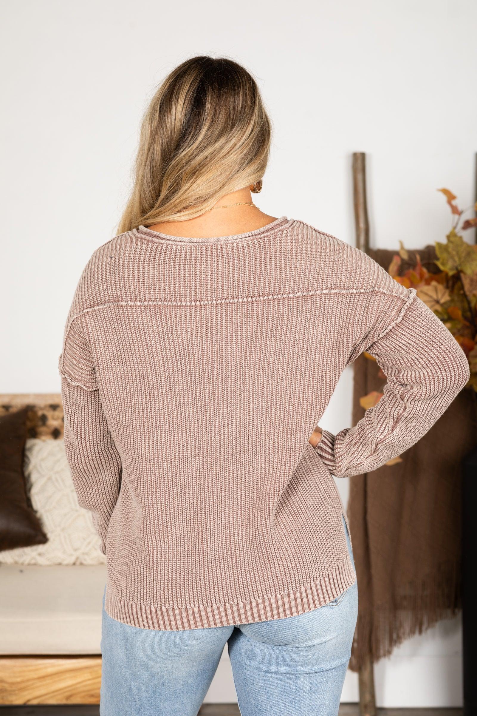 Washed Yarn V-Neck Button Detail Sweater Product Image