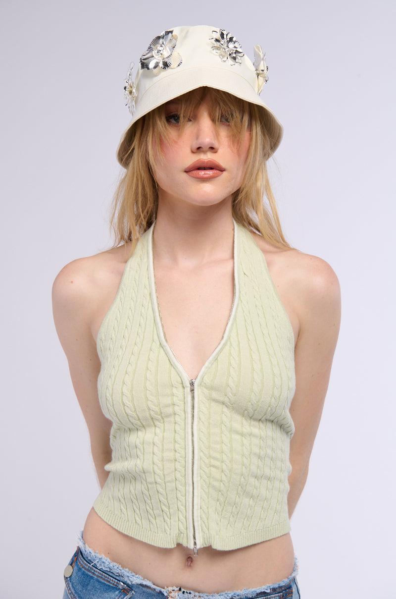 ZIP IT UP SLEEVELESS CROP TOP IN MINT Product Image