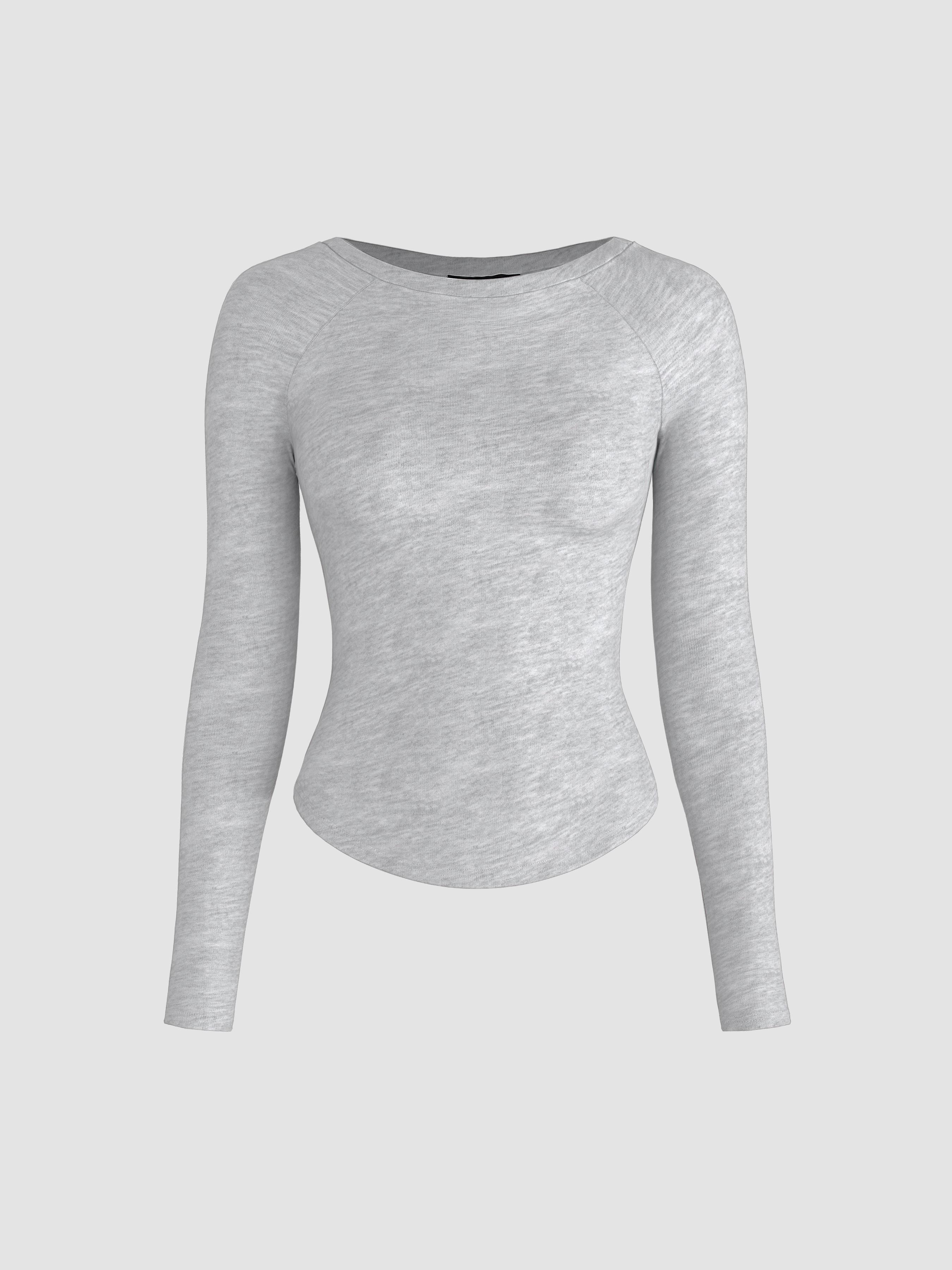 Round Neckline Solid Long Sleeve Tee Product Image