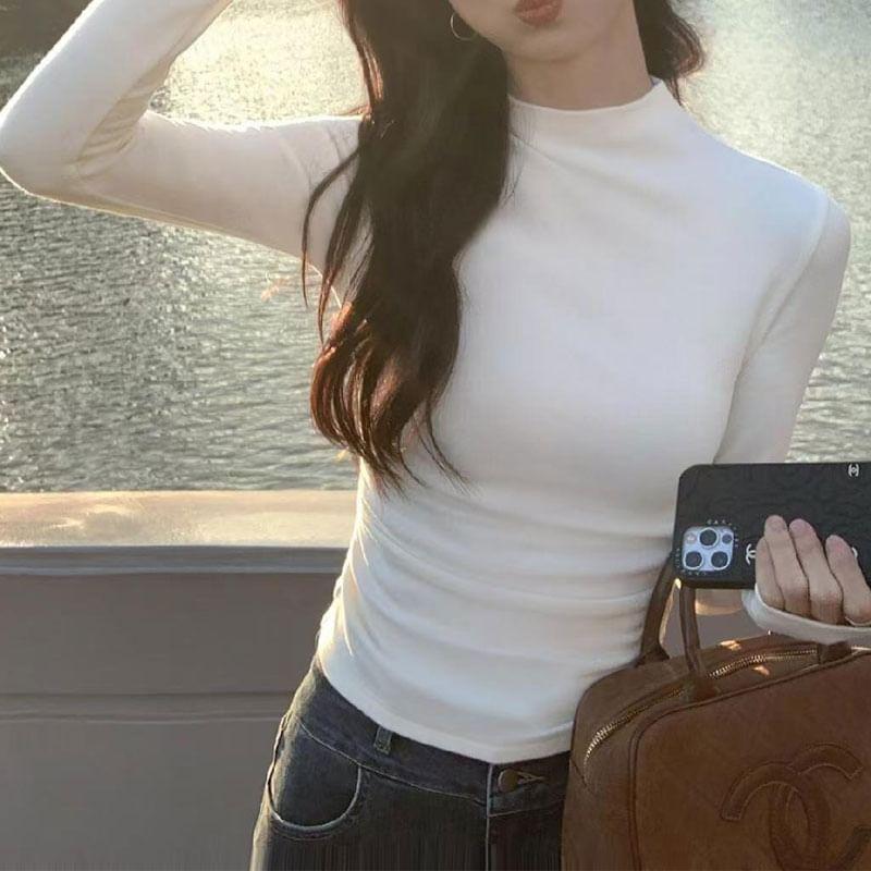 Long-Sleeve Mock Neck Plain Top Product Image