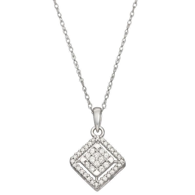 HDI 10k White Gold 1/5 Carat T.W. Diamond Square Pendant Necklace, Womens Product Image