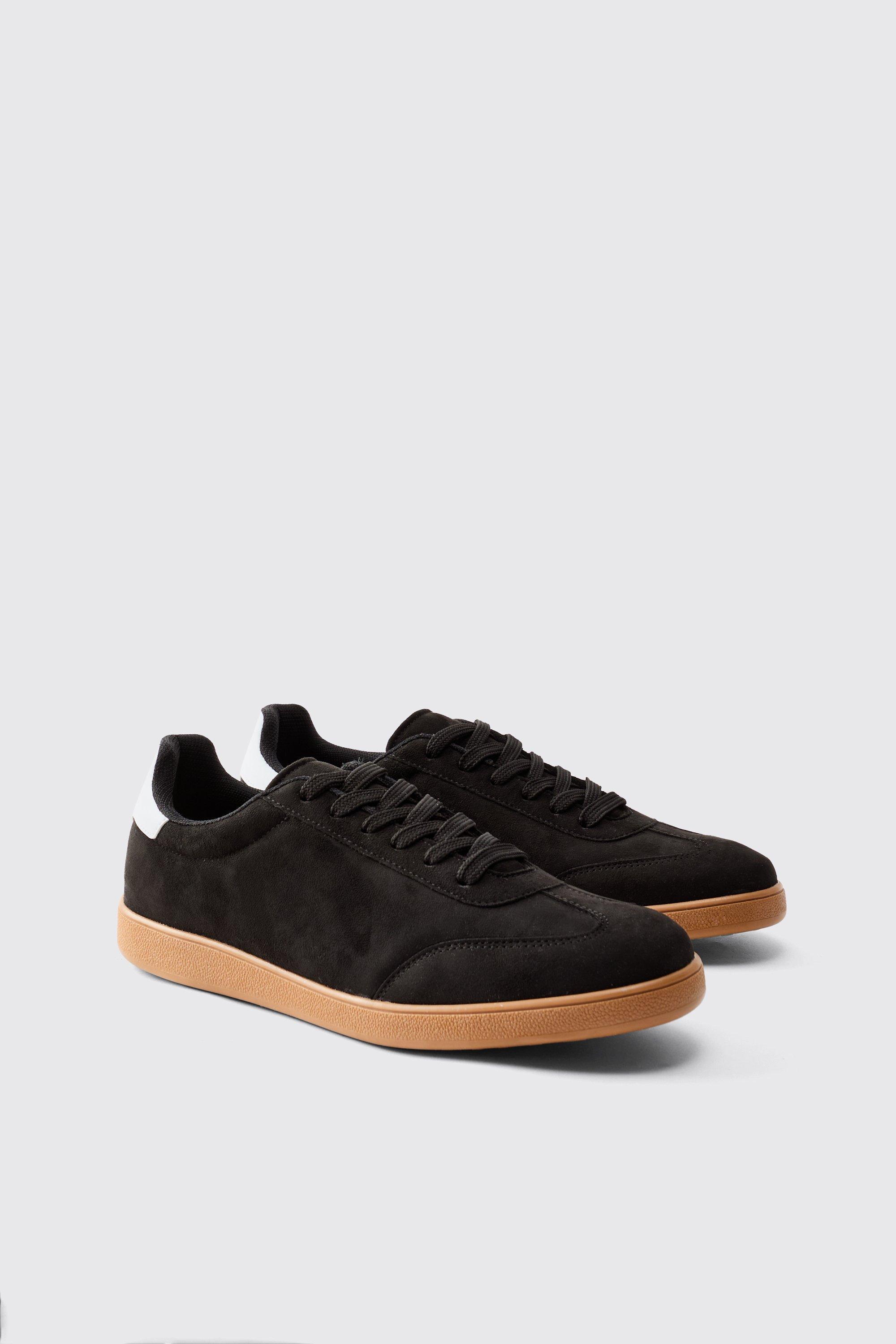 Suede Trainer In Black | boohooMAN USA product image