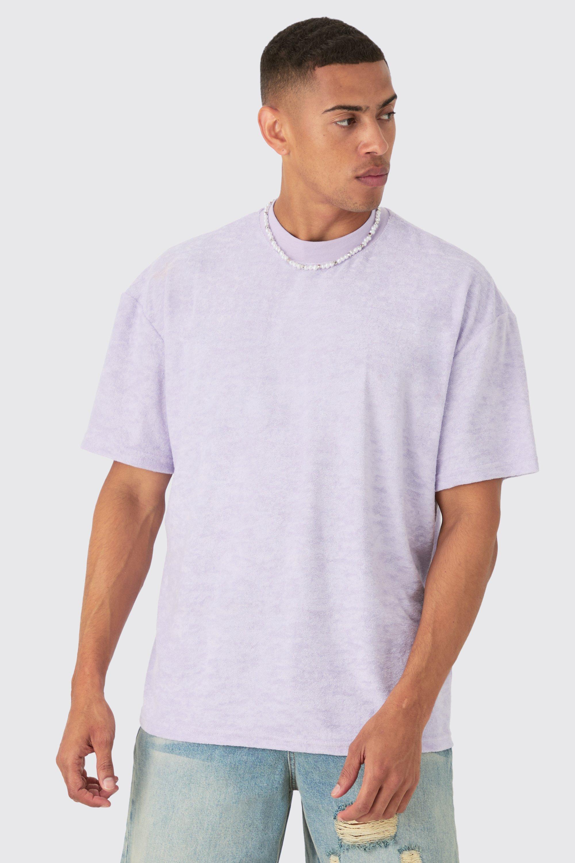 Oversized Extended Neck Towelling T-shirt | boohooMAN USA Product Image