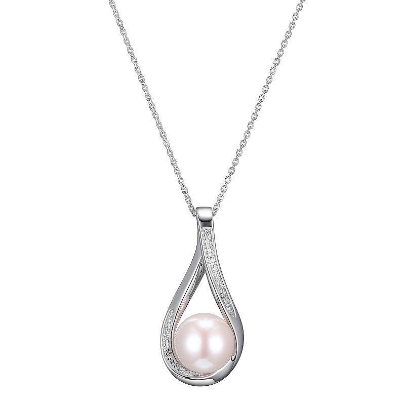 Maralux Sterling Silver Freshwater Cultured Pearl & Diamond Accent Drop Pendant Necklace, Womens White Product Image