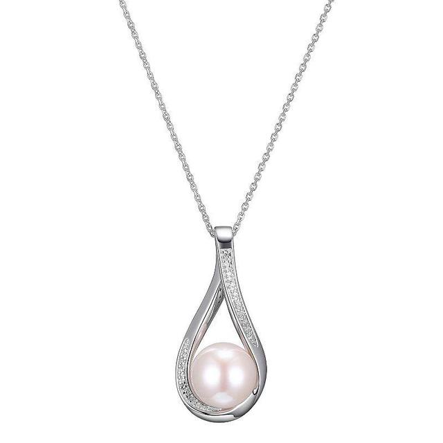 Maralux Sterling Silver Freshwater Cultured Pearl & Diamond Accent Drop Pendant Necklace, Womens White Product Image