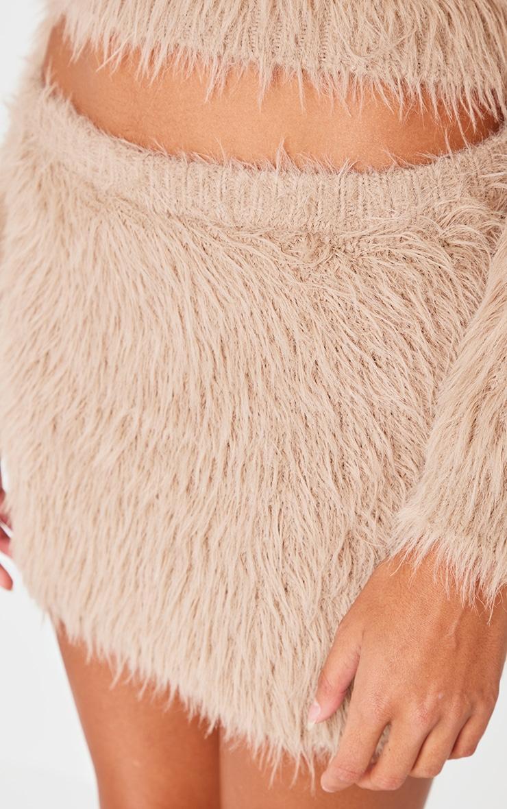 Mocha Fluffy Knit Micro Mini Skirt Product Image