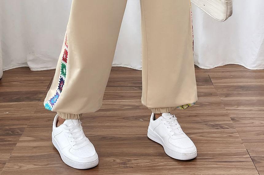 Drawstring Waist Crochet Knit Wide Leg Sweatpants Product Image