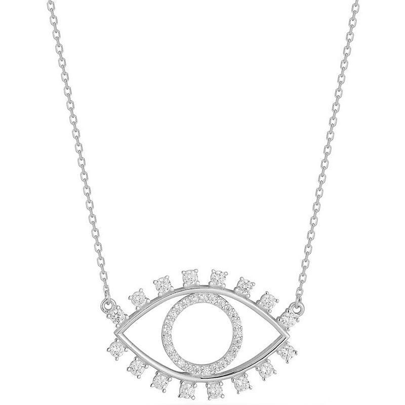 Sunkissed Sterling Cubic Zirconia Open Evil Eye Necklace, Womens Silver Tone Product Image