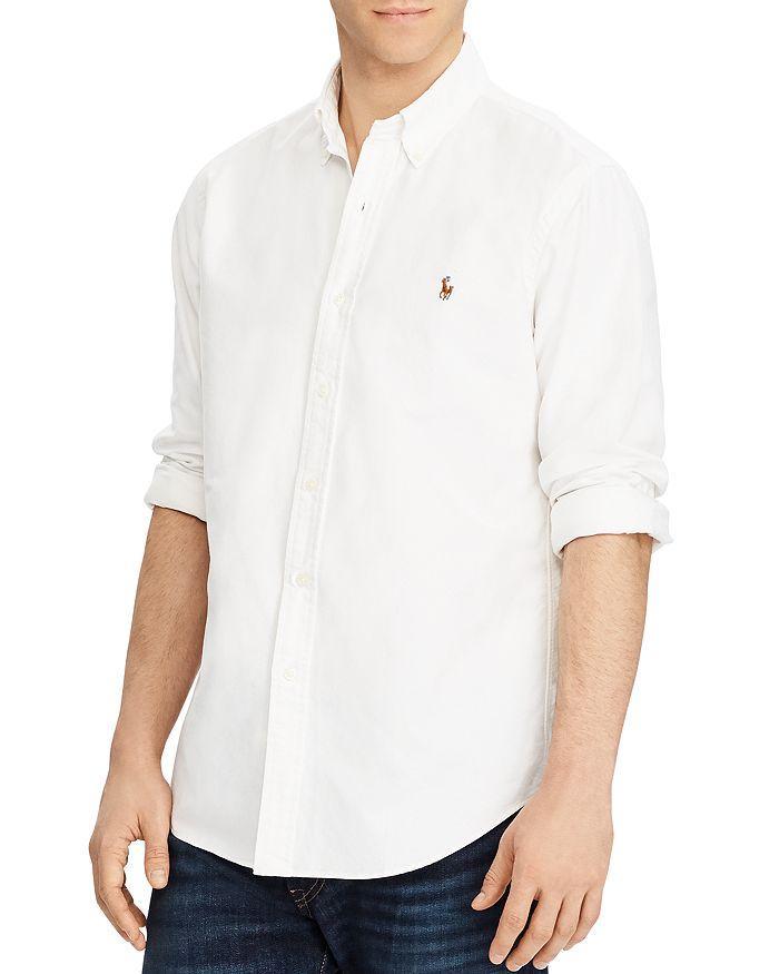 Classic Fit Long Sleeve Cotton Oxford Button Down Shirt In White Product Image