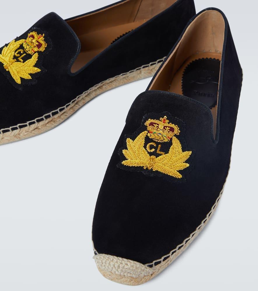 CHRISTIAN LOUBOUTIN Nanou Orlato Crest-embroidered Suede Espadrilles In Black Product Image