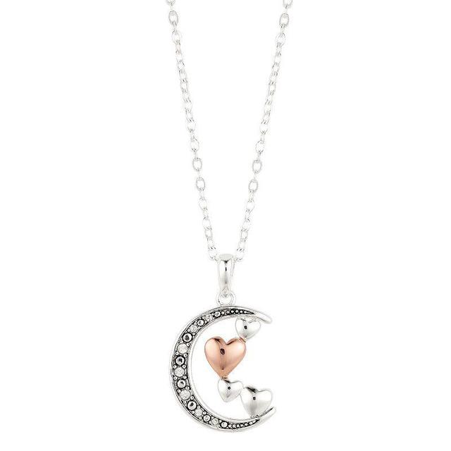 Brilliance Crystal Two-Tone Moon & Hearts Necklace, Womens White Product Image