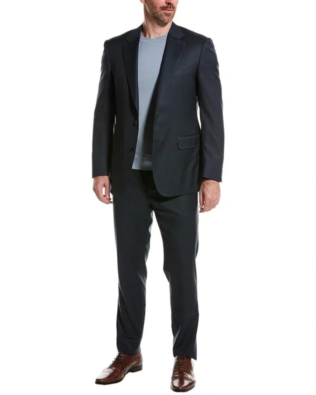 CANALI Wool Suit With Flat Front Pant In Blue Product Image