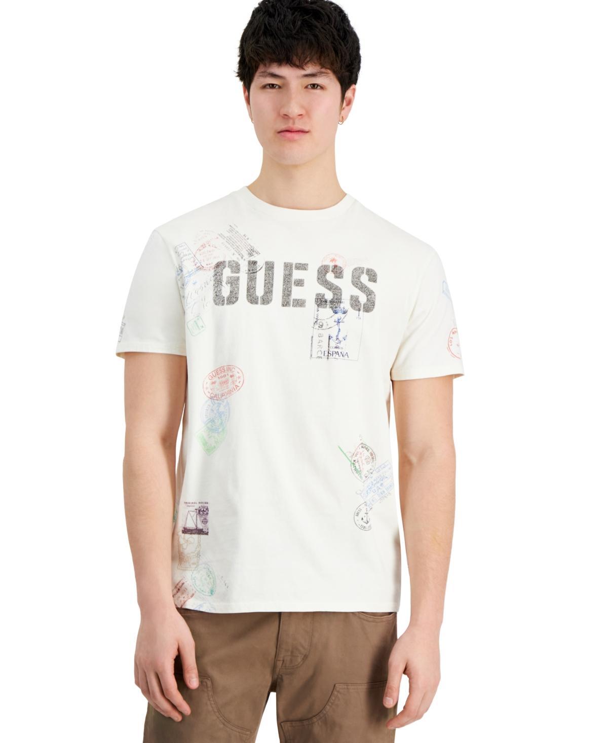 Guess Mens World Stamps Logo Graphic Crewneck T-Shirt Product Image