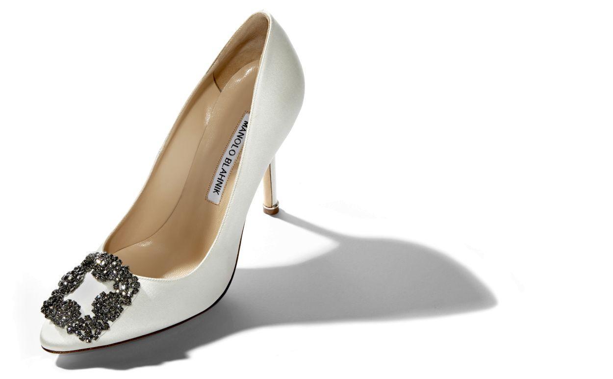 HANGISI White Satin Jewel Buckle Pumps Product Image