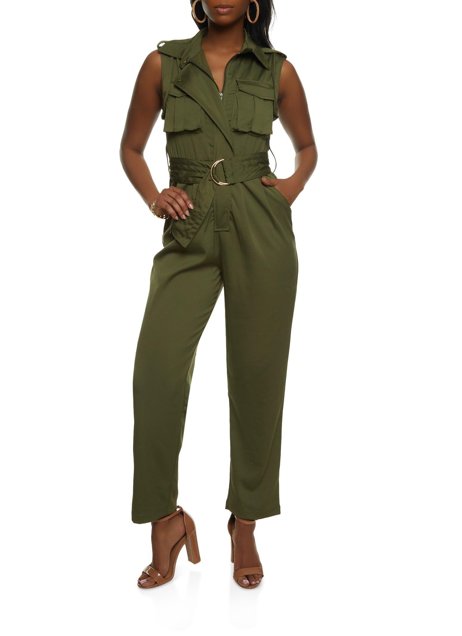 Womens Zip Front Belted Jumpsuit Product Image