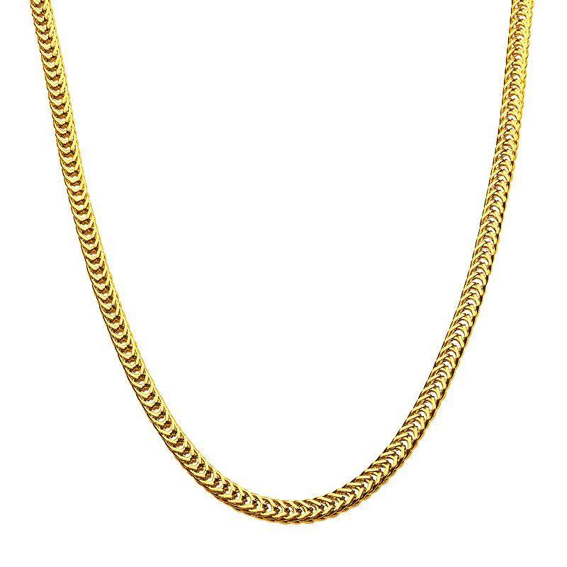 18k Gold Over Stainless Steel 4 mm Foxtail Chain Necklace, Mens Product Image