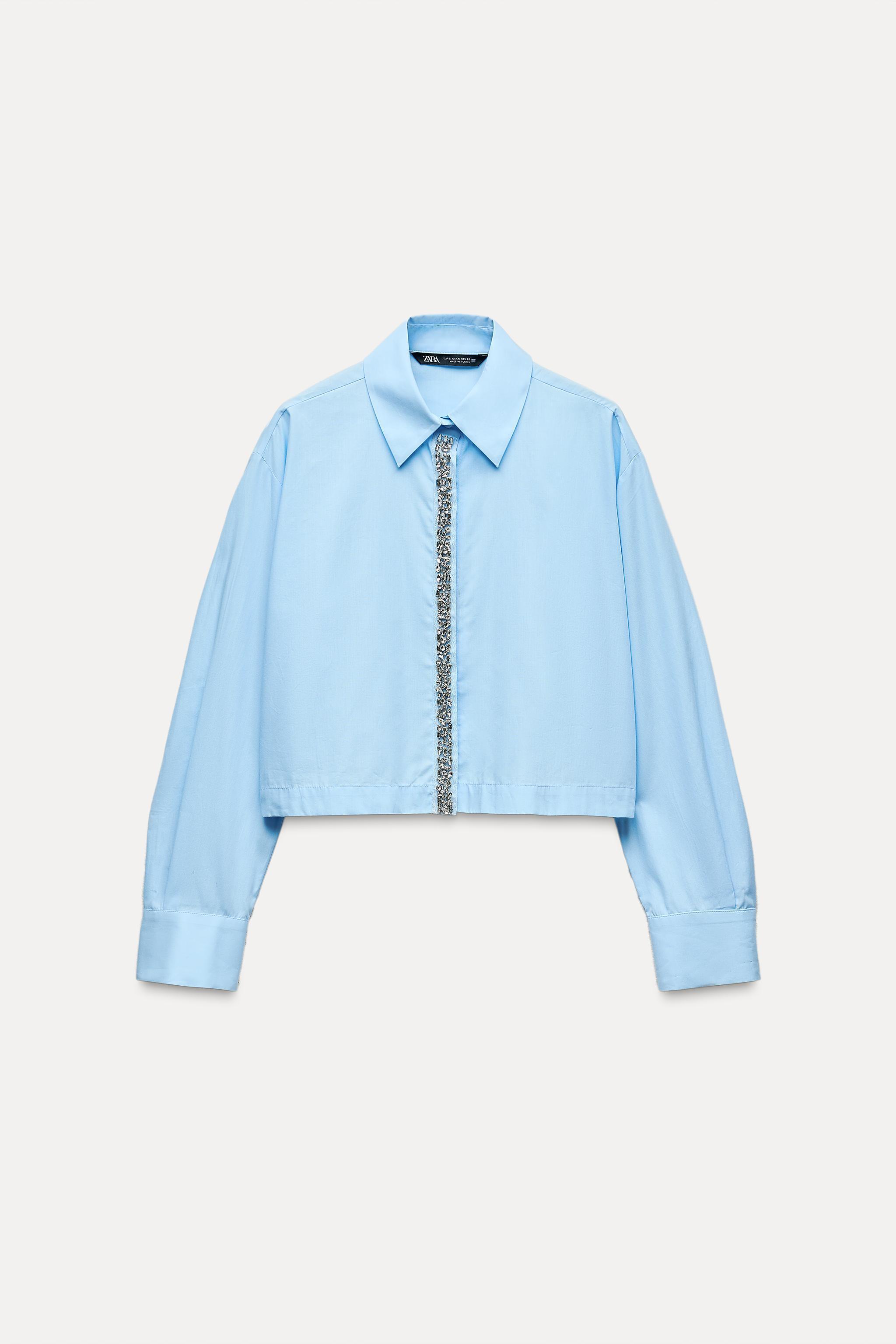 CROP POPLIN JEWEL SHIRT Product Image