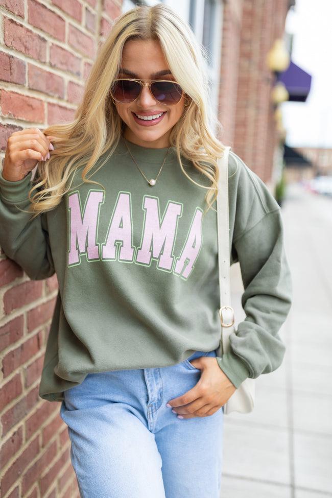 Mama Block Olive Oversized Graphic Sweatshirt Product Image