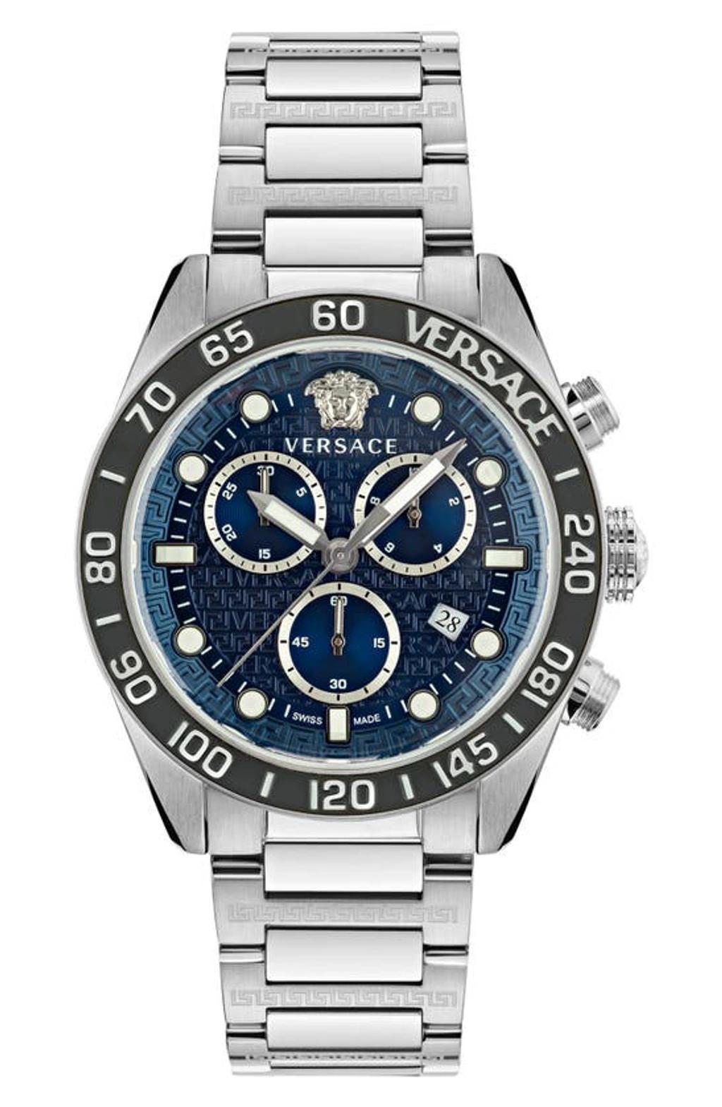 VERSACE Men's Swiss Chronograph Greca Dome Stainless Steel Bracelet Watch 43mm Product Image