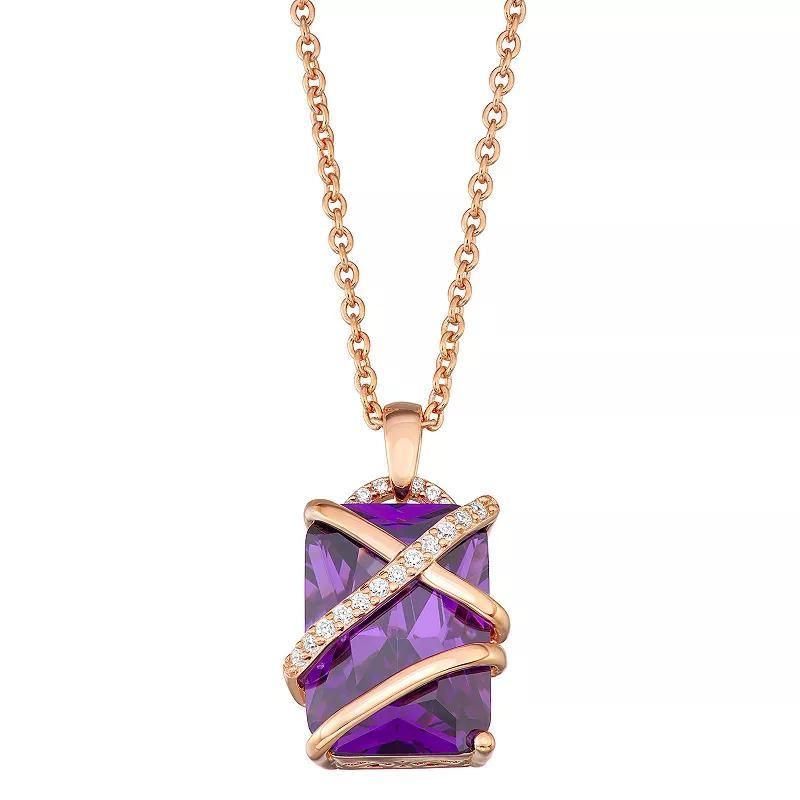 14k Rose Gold Over Sterling Silver Purple Cubic Zirconia Pendant Necklace, Womens Pink Tone Product Image