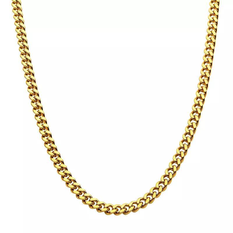 18k Gold Over Stainless Steel 8 mm Miami Cuban Chain Necklace, Mens Gold Tone 8mm Product Image