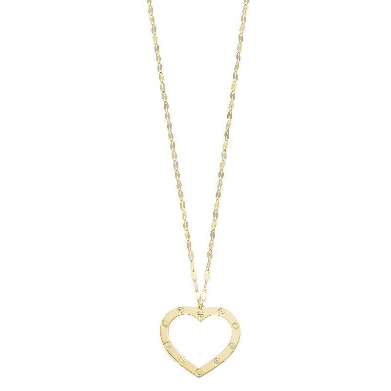 14k Gold Textured Reversible Open Heart Necklace, Womens Yellow Product Image