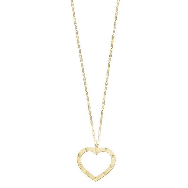 14k Gold Textured Reversible Open Heart Necklace, Womens Yellow Product Image