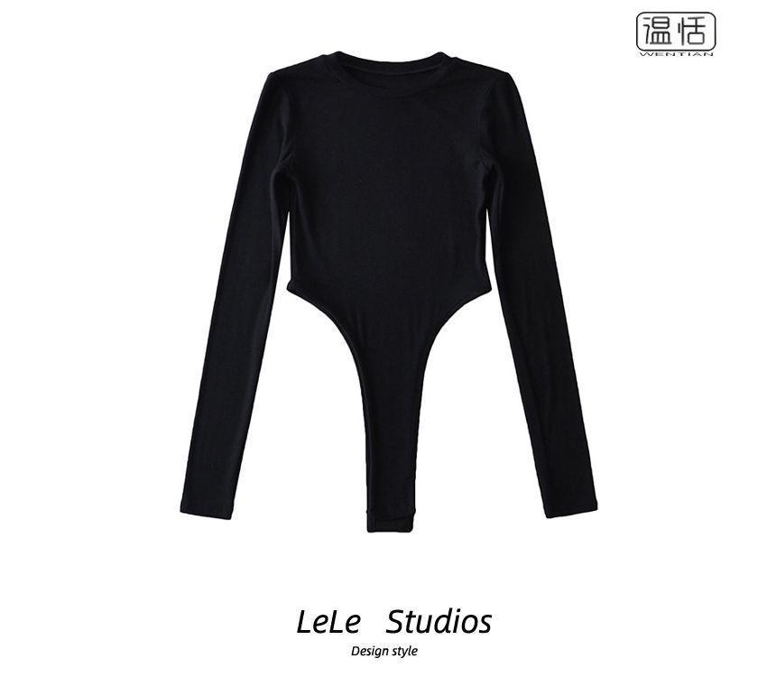 Long-Sleeve Round Neck Plain Bodysuit Top Product Image