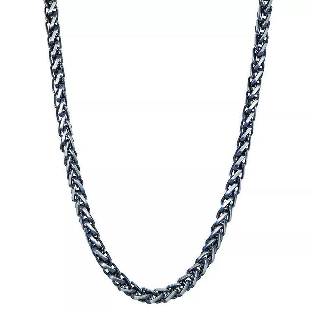 LYNX Mens Ion-Plated Stainless Steel Wheat Chain Necklace Black Tone Product Image