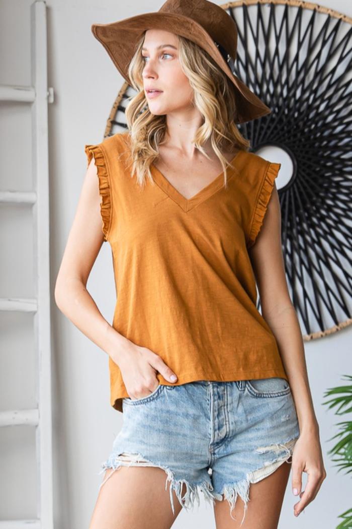 Double V Neck Ruffle Top Product Image