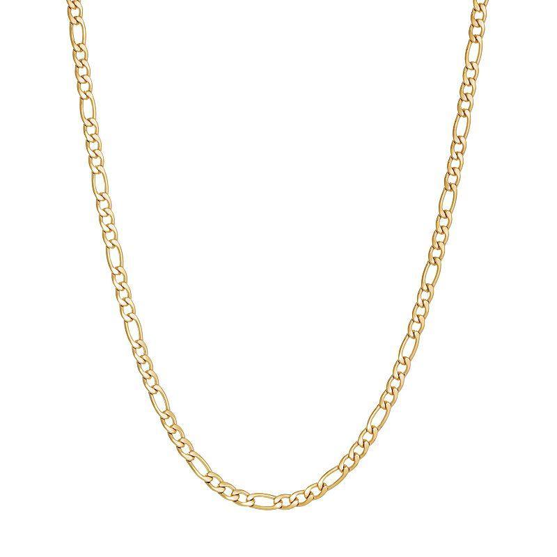 Mens LYNX Stainless Steel 4mm Figaro Chain Necklace Gold Tone Product Image