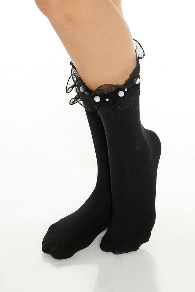 Ruffle & Faux Pearl Crew Socks | Forever 21 Product Image