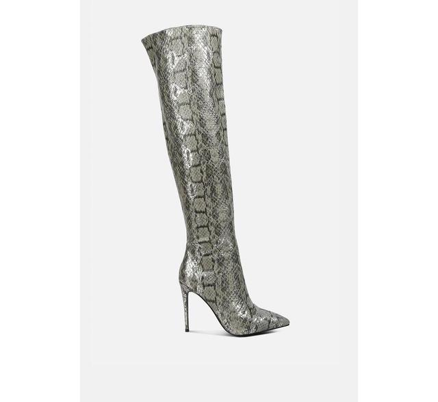 London Rag Catalina Womens Knee-High Snake Print Stiletto Boots Product Image