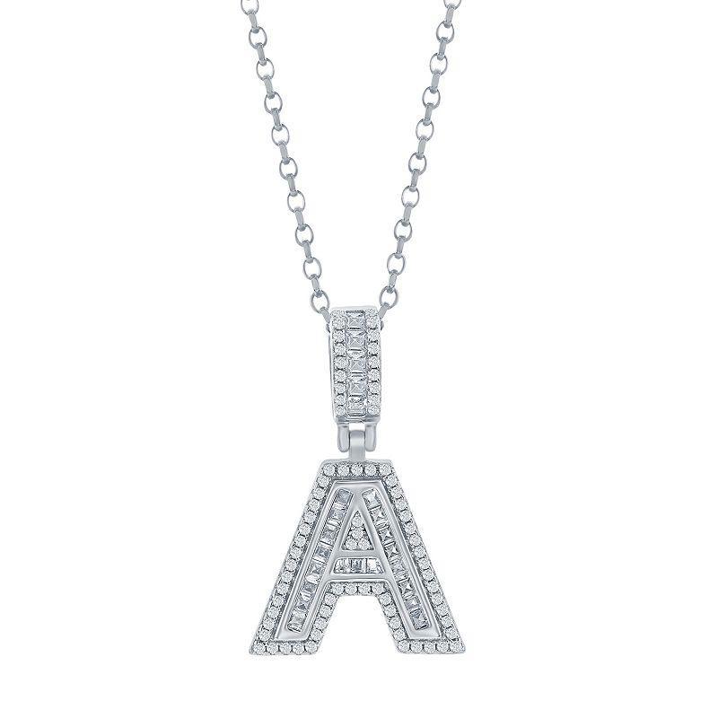 Argento Bella Sterling Silver Cubic Zirconia Initial Pendant Necklace, Womens White Product Image