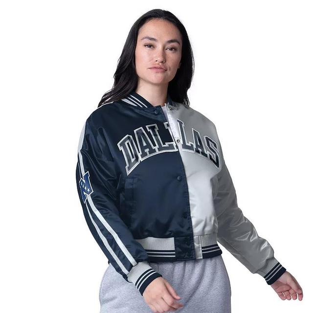 Womens Starter /Silver Dallas Cowboys Zone Blitz Cropped Full-Snap Satin Jacket Blue Product Image