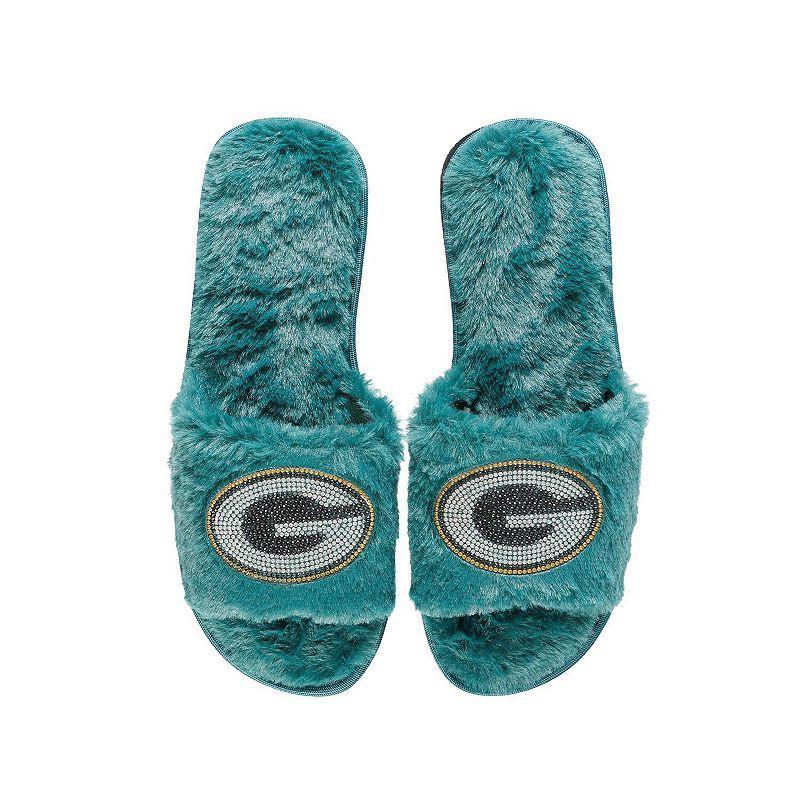 Womens FOCO Bay Packers Rhinestone Fuzzy Slippers Product Image