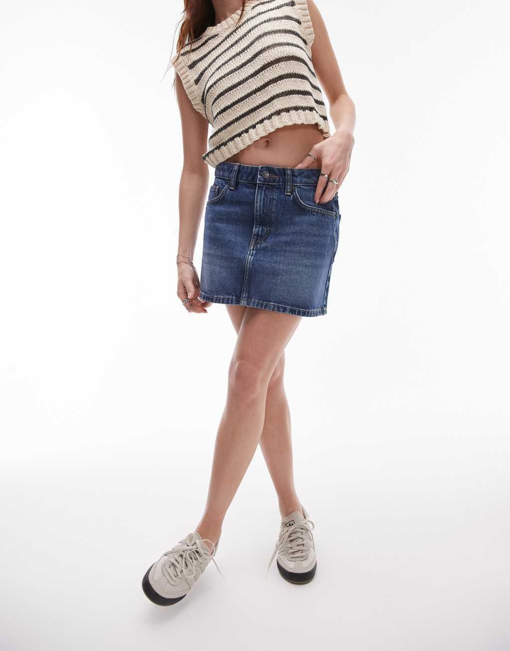 Topshop denim mini pelmet skirt in indigo Product Image