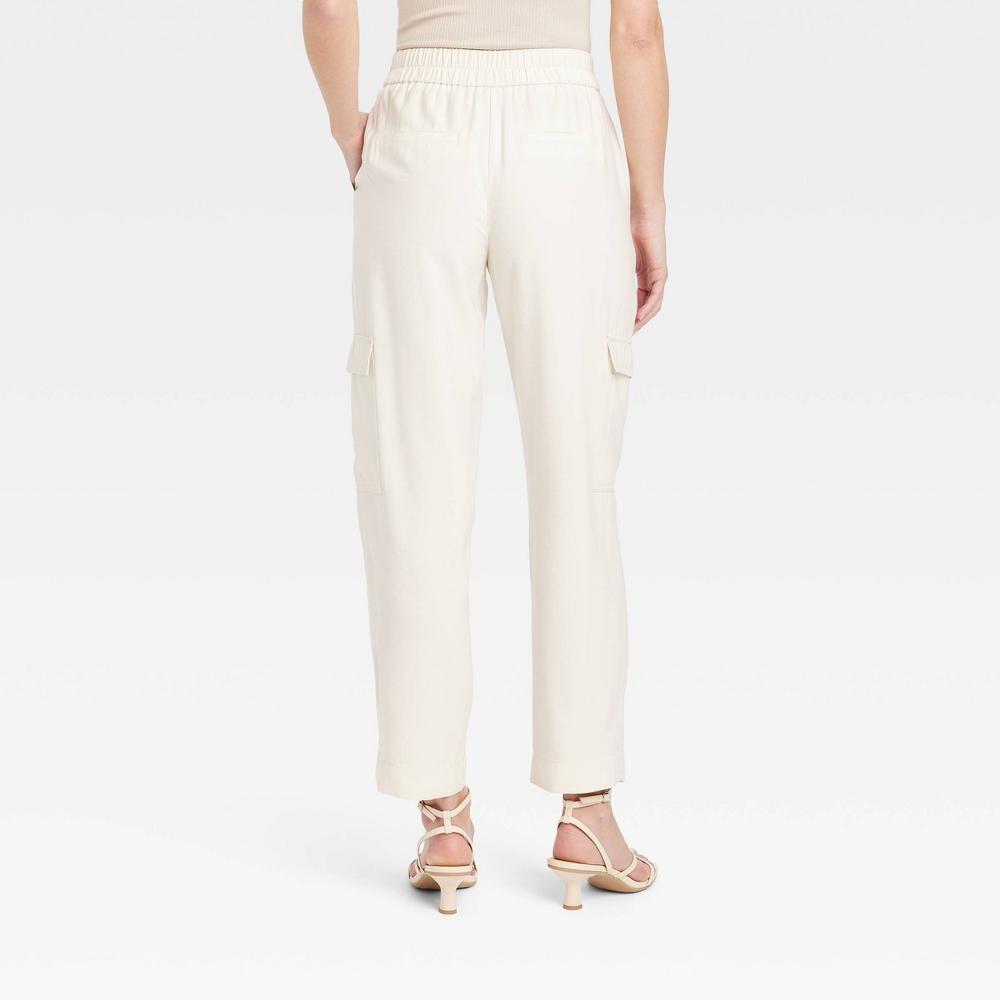 Womens High-Rise Ankle Cargo Pants - A New Day Cream S Product Image