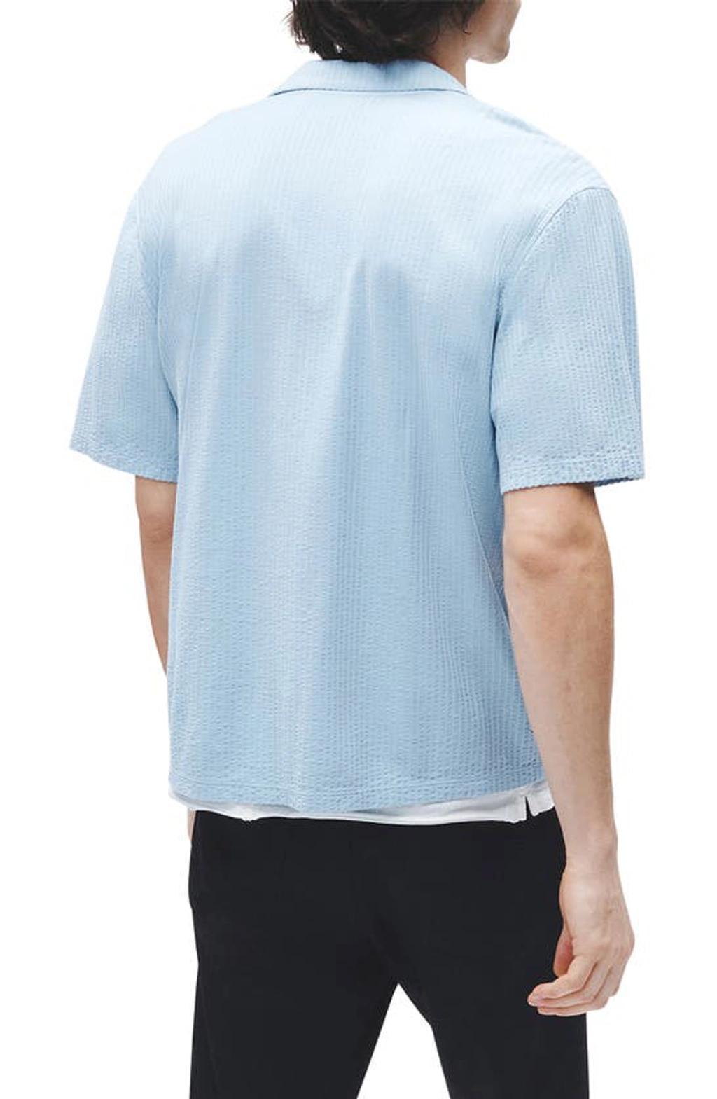 Avery Cotton Short Sleeve Button-up Shirt In Dusty Blue Product Image