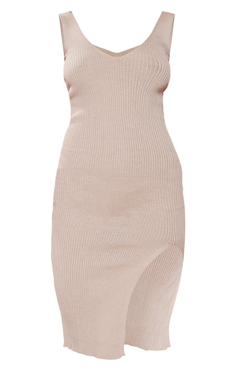 Stone V Neck Side Split Knit Midi Dress product image