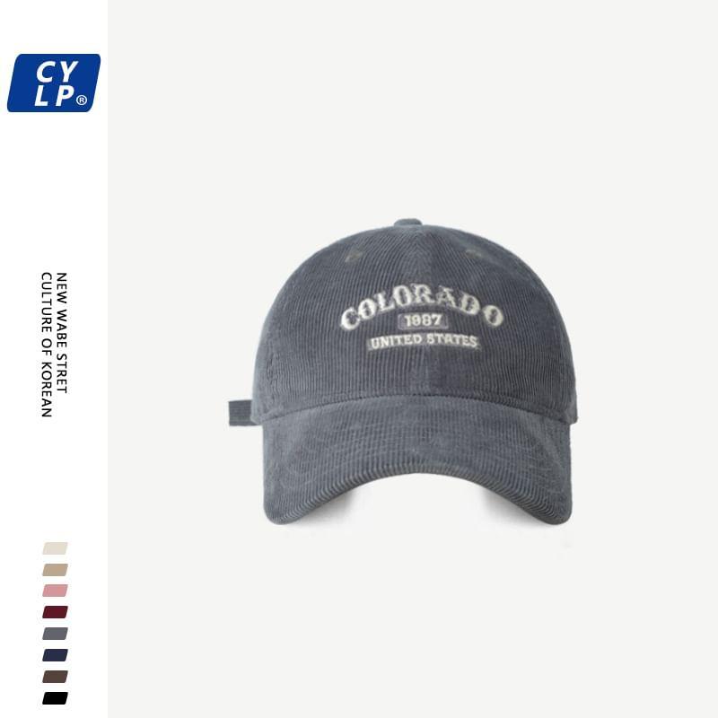 Lettering Embroidered Corduroy Baseball Cap Product Image