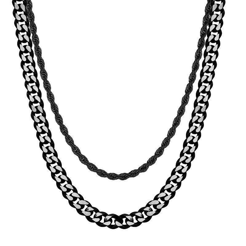 LYNX Stainless Steel Multistrand Layered Chain Necklace, Womens Black Product Image