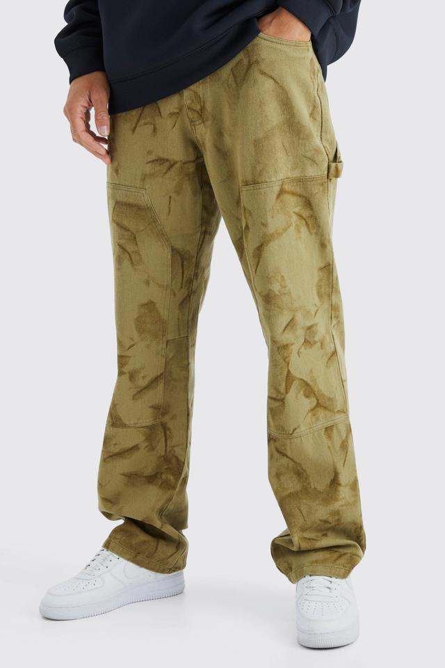 Tall Fixed Waist Relaxed Smoke Wash Carpenter Pants | boohooMAN USA Product Image