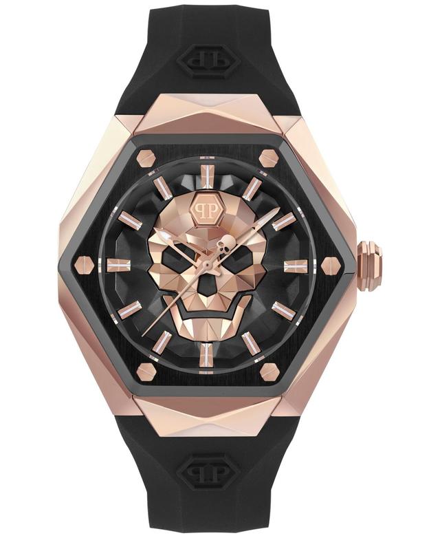 Philipp Plein Mens The Skull Spikes Black Silicone Strap Watch 45mm - Two Tone Product Image