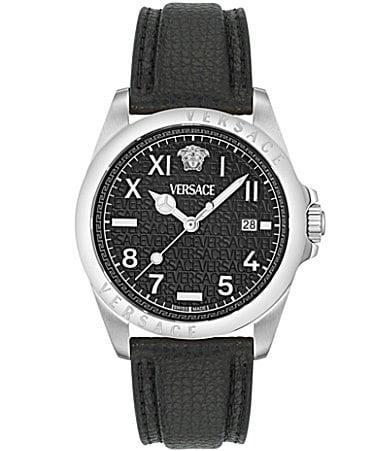 Versace Mens Anteo Analog Black Leather Strap Watch Product Image