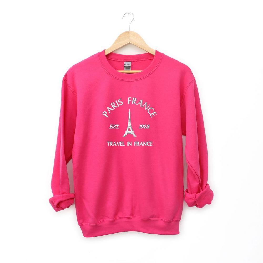 Simply Sage Market Women's Graphic Sweatshirt Embroidered Paris France  - 2XL - Raspberry Product Image