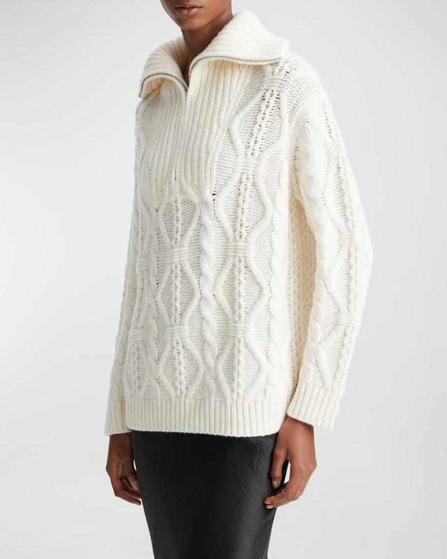 Cable-Knit Wool Half-Zip Pullover Sweater Product Image