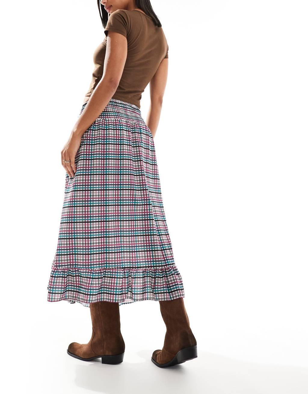 Reclaimed Vintage cowgirl midi skirt with drop waist in gingham Product Image