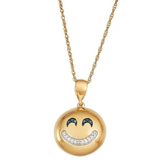 14k Gold Over Sterling Silver Blue & White Diamond Accent Emoji Pendant Necklace, Womens, Size: 18, Yellow Product Image